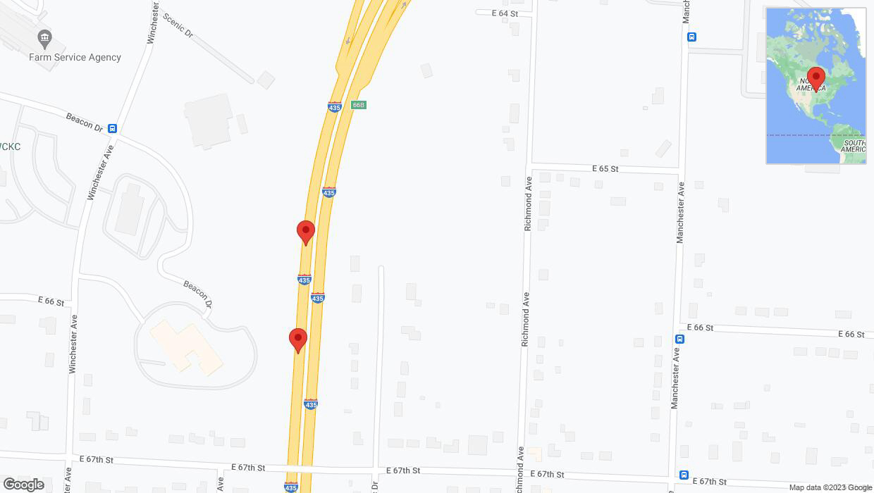 A detailed map that shows the affected road due to 'Broken down vehicle on southbound I-435 in Kansas City' on November 9th at 1:09 p.m.