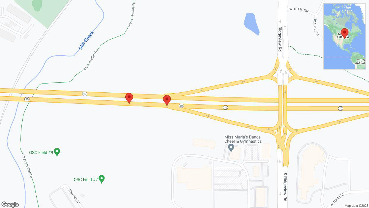 A detailed map that shows the affected road due to 'Broken down vehicle on eastbound K-10 in Olathe' on November 9th at 4:14 p.m.
