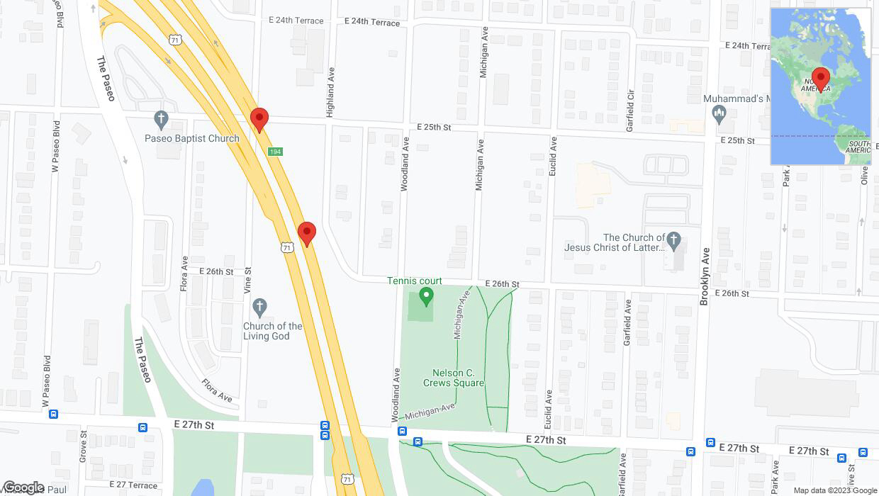 A detailed map that shows the affected road due to 'Warning: Crash on northbound US-71 in Kansas City' on November 9th at 4:45 p.m.