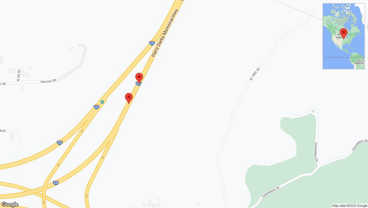 A detailed map that shows the affected road due to 'Broken down vehicle on northbound I-635 in Kansas City' on November 9th at 5:27 p.m.