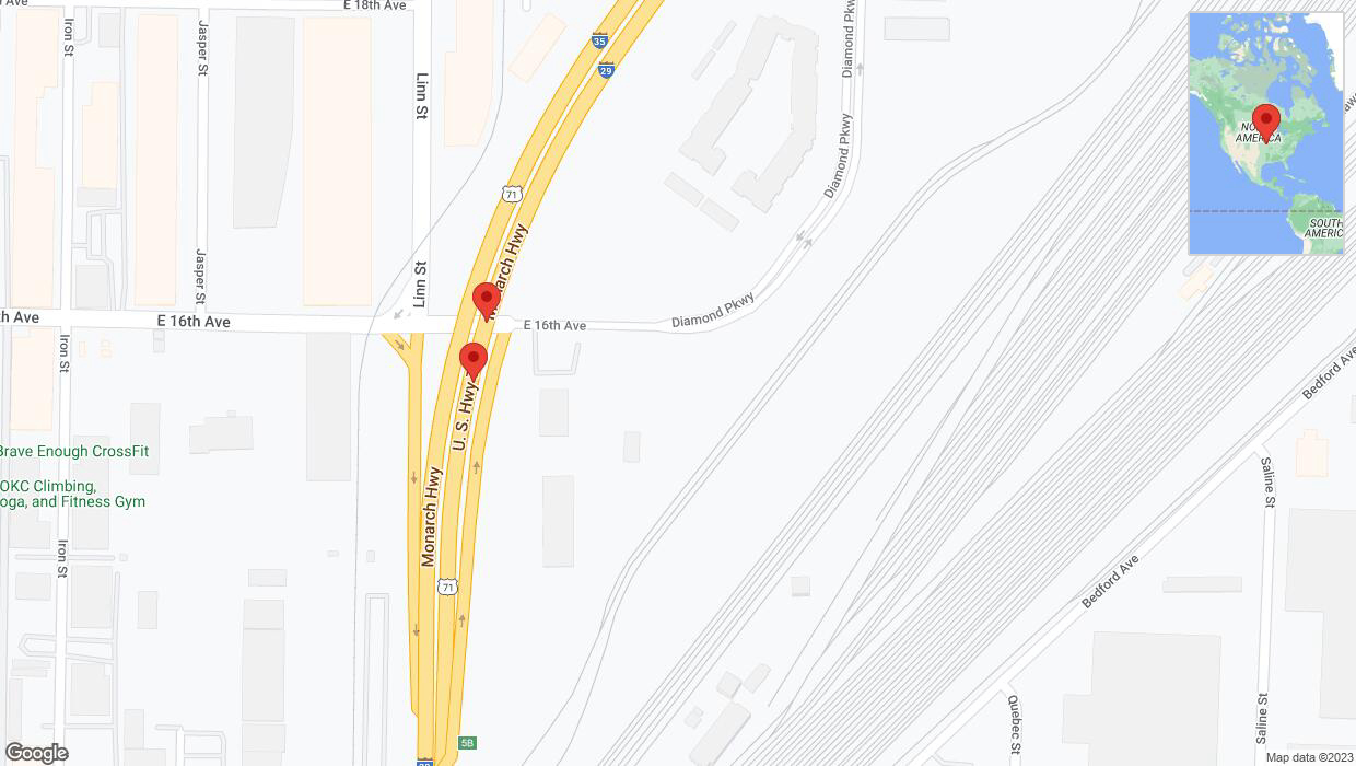 A detailed map that shows the affected road due to 'Broken down vehicle on northbound I-29/I-35 in Kansas City' on November 9th at 6:38 p.m.