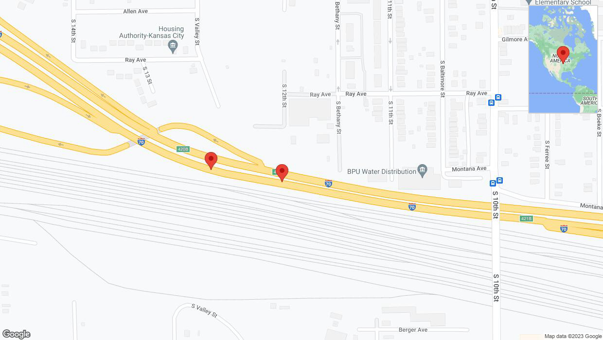 A detailed map that shows the affected road due to 'Broken down vehicle on eastbound I-70 in Kansas City' on November 9th at 7:51 p.m.
