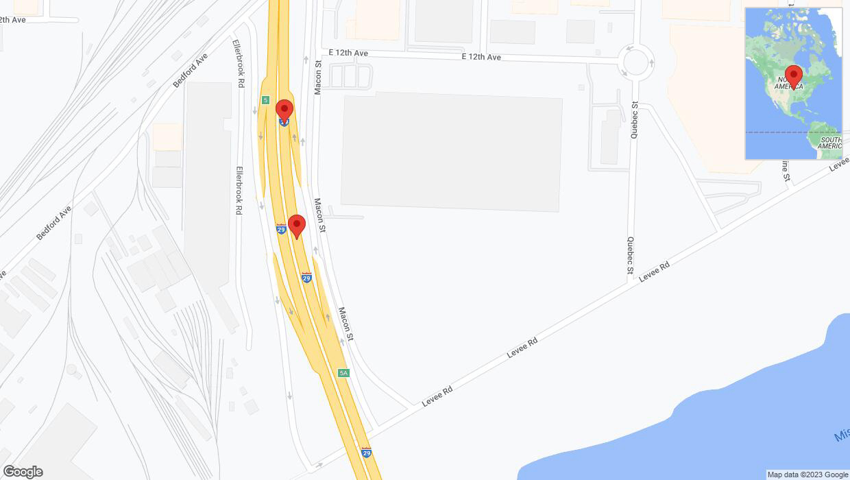A detailed map that shows the affected road due to 'Broken down vehicle on northbound I-29/I-35 in North Kansas City' on November 9th at 9:15 p.m.