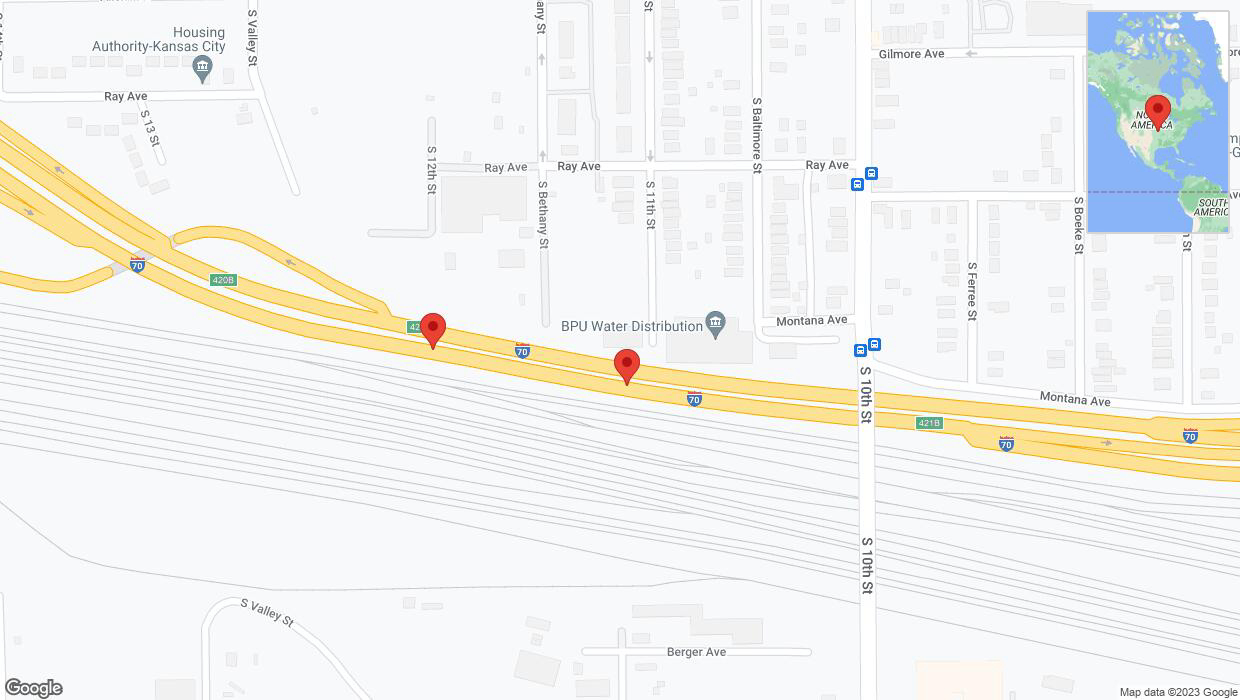 A detailed map that shows the affected road due to 'Broken down vehicle on eastbound I-70 in Kansas City' on November 9th at 10:51 p.m.