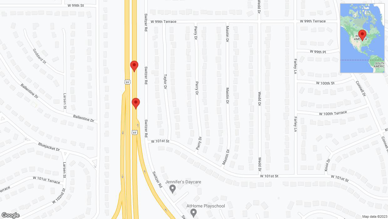 A detailed map that shows the affected road due to 'Broken down vehicle on northbound US-69 in Overland Park' on November 10th at 12:14 p.m.