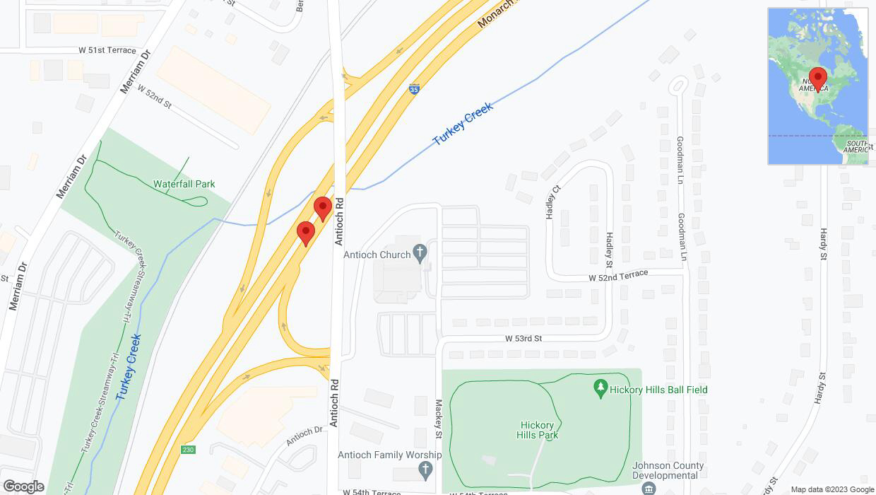 A detailed map that shows the affected road due to 'Broken down vehicle on northbound I-35 in Overland Park' on November 10th at 3:49 p.m.