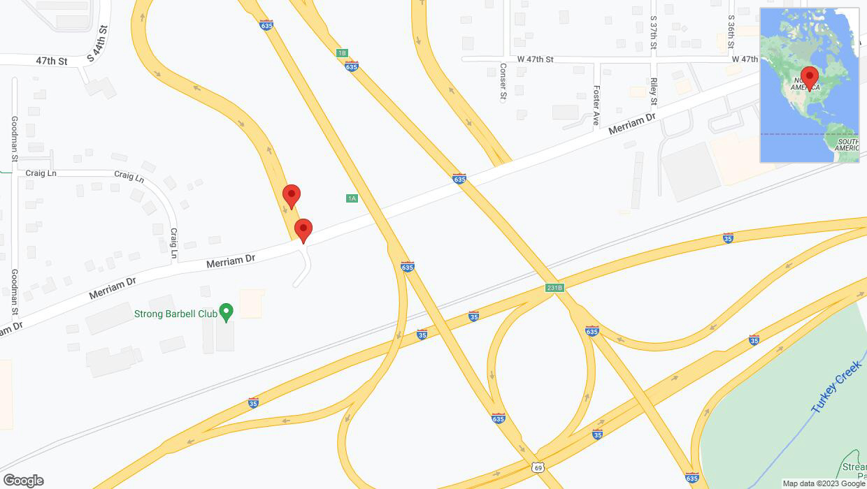 A detailed map that shows the affected road due to 'Crash reported on Merriam Drive in Overland Park' on November 10th at 2:56 p.m.