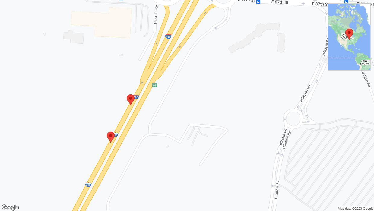 A detailed map that shows the affected road due to 'Broken down vehicle on southbound I-435 in Kansas City' on November 10th at 2:38 p.m.