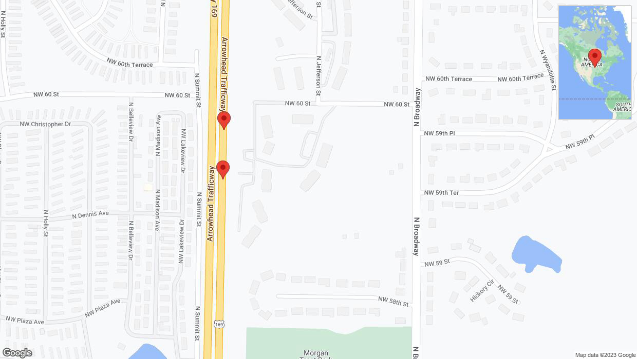 A detailed map that shows the affected road due to 'Broken down vehicle on northbound US-169 in Kansas City' on November 10th at 4:13 p.m.