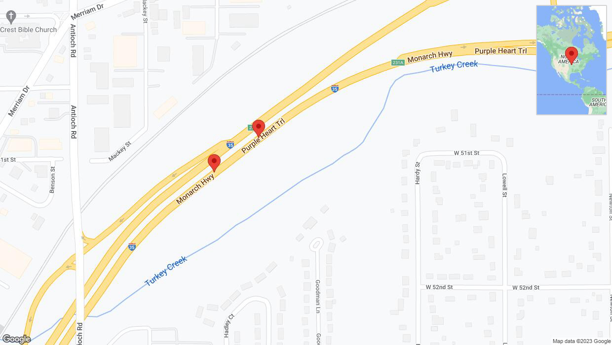 A detailed map that shows the affected road due to 'Broken down vehicle on northbound I-35 in Overland Park' on November 10th at 4:31 p.m.