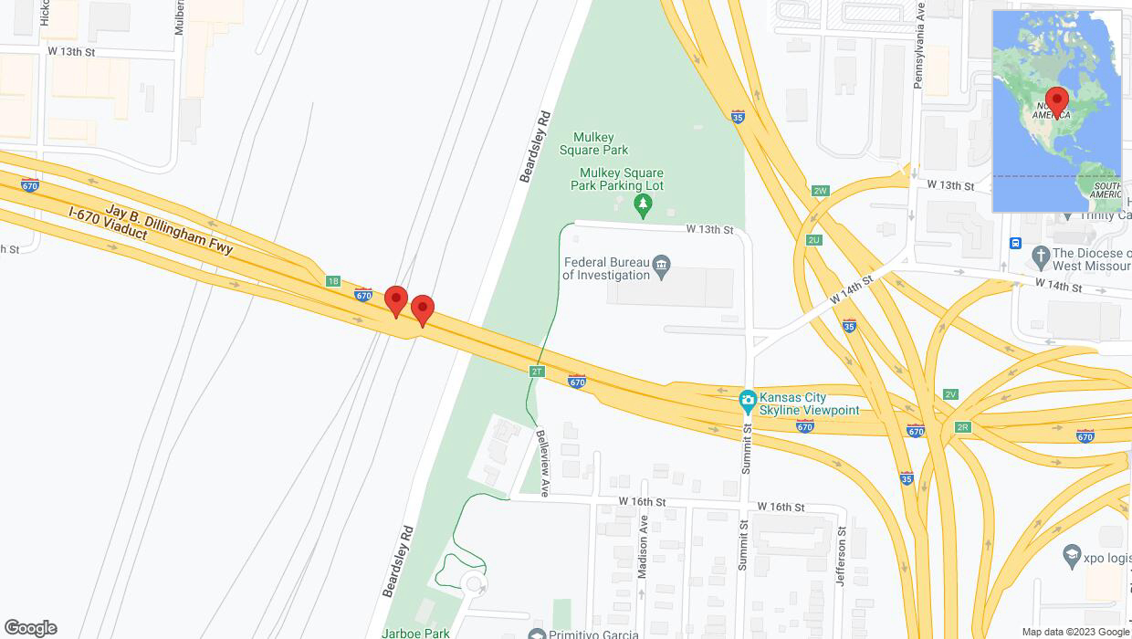 A detailed map that shows the affected road due to 'Broken down vehicle on eastbound I-670 in Kansas City' on November 10th at 5:13 p.m.