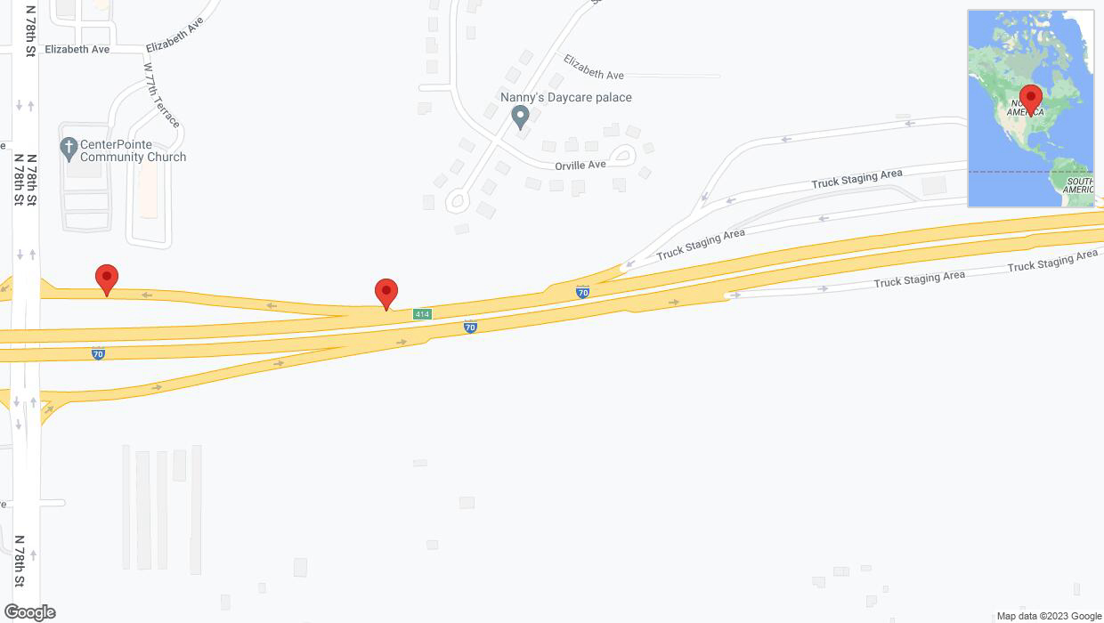 A detailed map that shows the affected road due to 'Broken down vehicle on North 75th Street in Kansas City' on November 10th at 7:37 p.m.