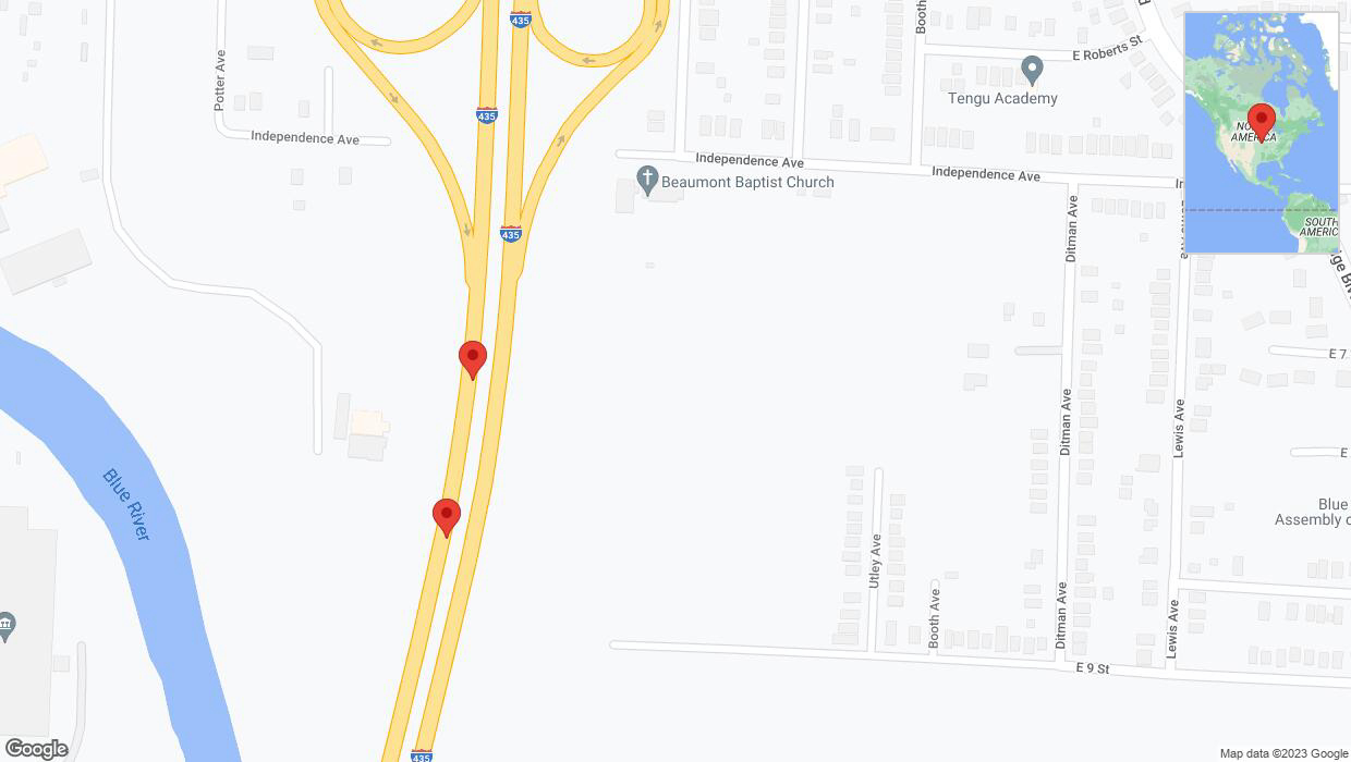 A detailed map that shows the affected road due to 'Warning in Kansas City: Crash reported on southbound I-435' on November 10th at 6:01 p.m.