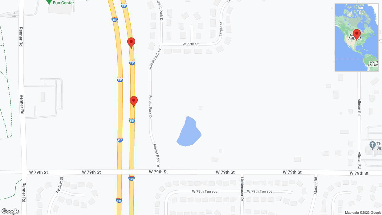 A detailed map that shows the affected road due to 'Broken down vehicle on northbound I-435 in Shawnee' on November 10th at 6:07 p.m.