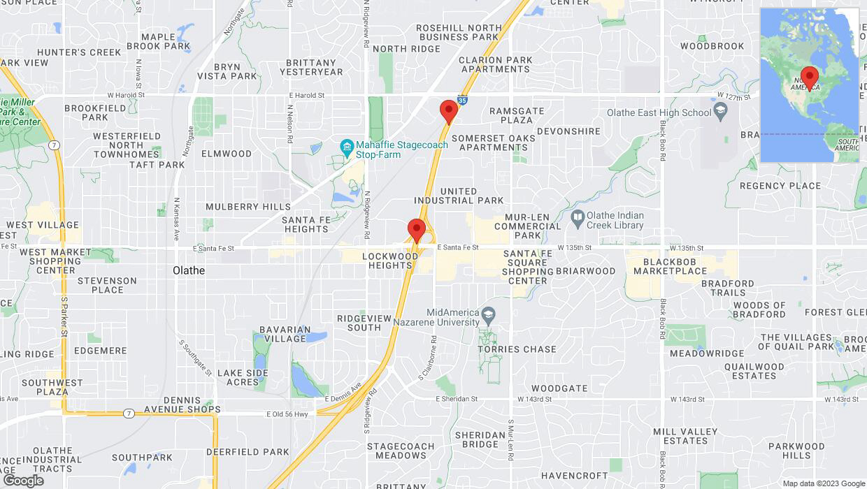 A detailed map that shows the affected road due to 'Crash reported on eastbound I-35 in Olathe' on November 10th at 6:19 p.m.