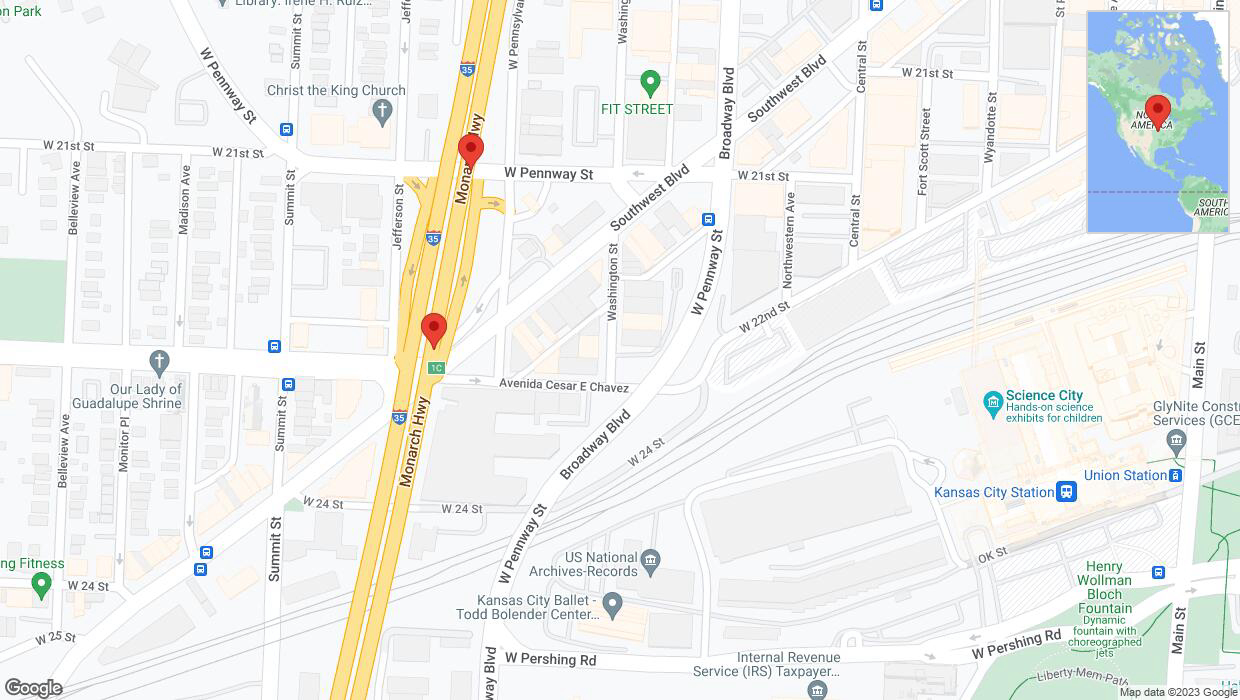 A detailed map that shows the affected road due to 'Broken down vehicle on northbound I-35 in Kansas City' on November 10th at 9:31 p.m.