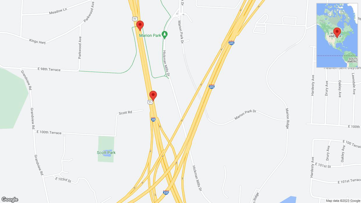 A detailed map that shows the affected road due to 'Broken down vehicle on northbound I-40/US-71 in Kansas City' on November 11th at 12:07 p.m.