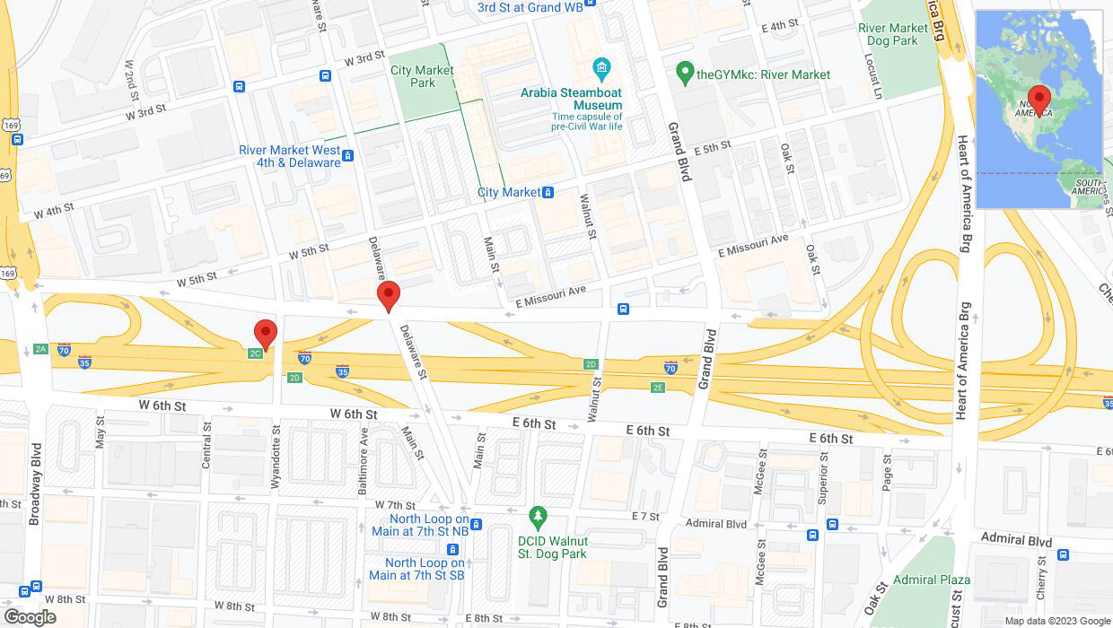 A detailed map that shows the affected road due to 'Delaware Street closed in Kansas City' on November 10th at 10:55 p.m.