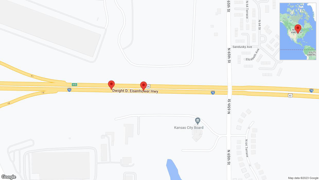 A detailed map that shows the affected road due to 'Broken down vehicle on eastbound I-70 in Kansas City' on November 11th at 12:01 p.m.