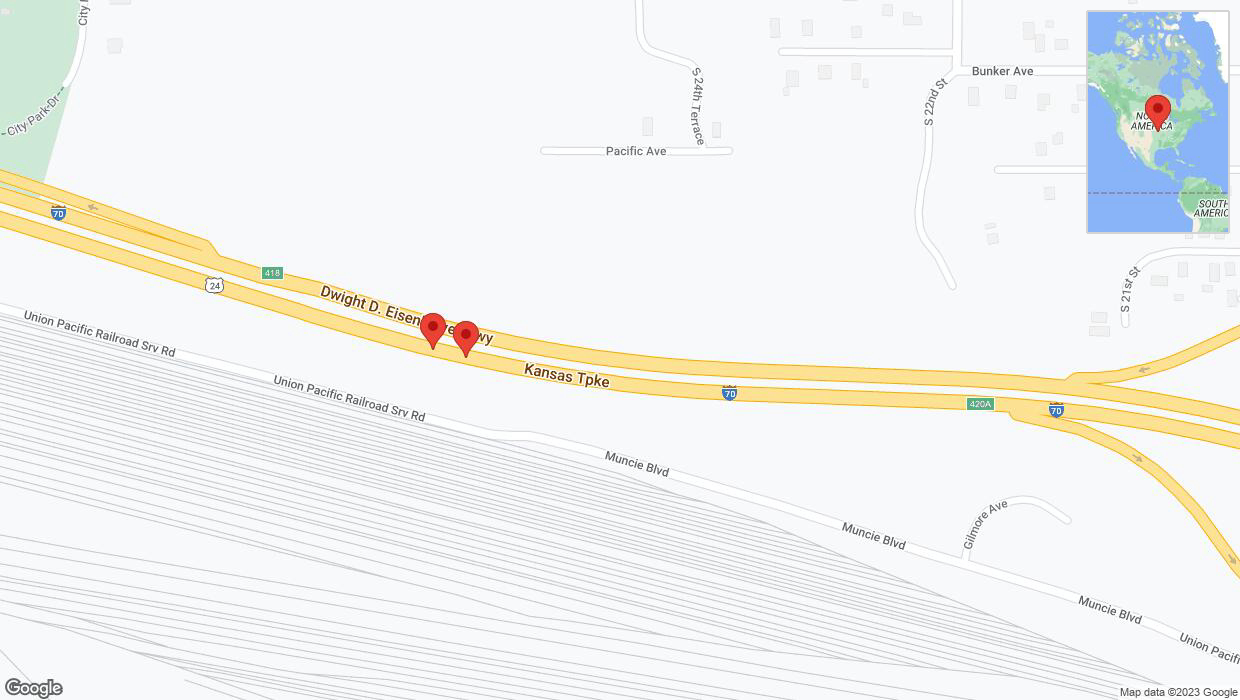 A detailed map that shows the affected road due to 'Broken down vehicle on eastbound I-70 in Kansas City' on November 11th at 12:13 p.m.