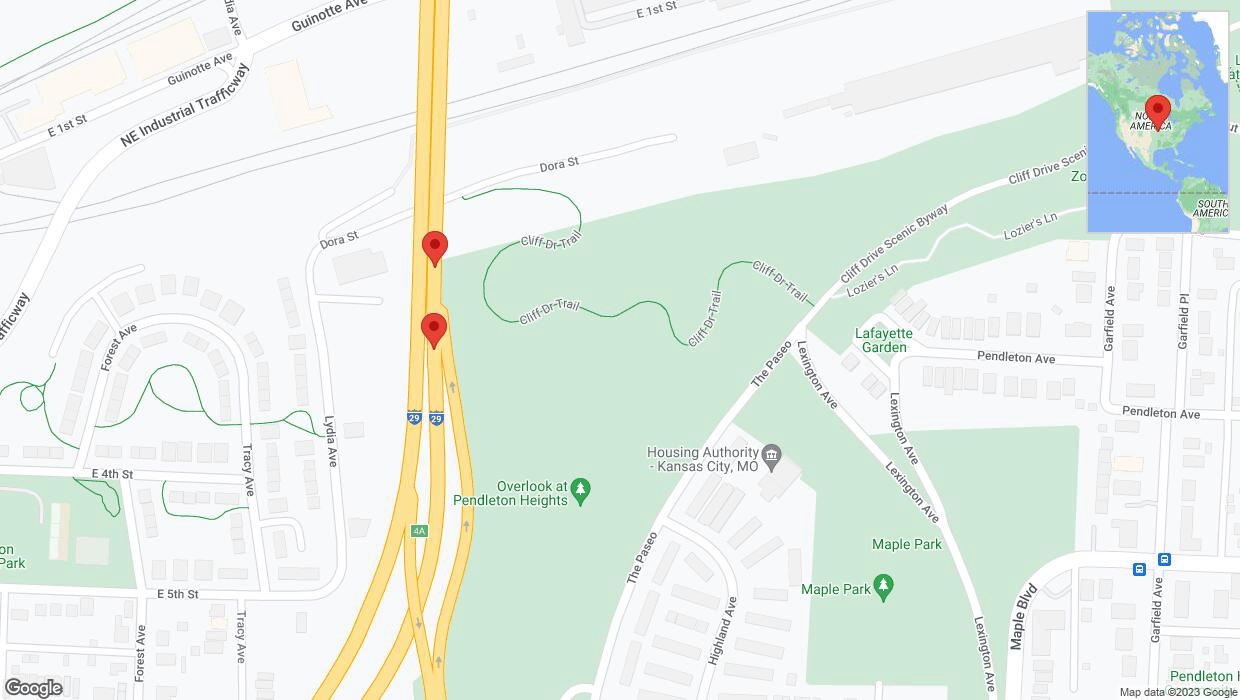 A detailed map that shows the affected road due to 'Warning: Crash on northbound I-35 in Kansas City' on November 11th at 12:19 p.m.