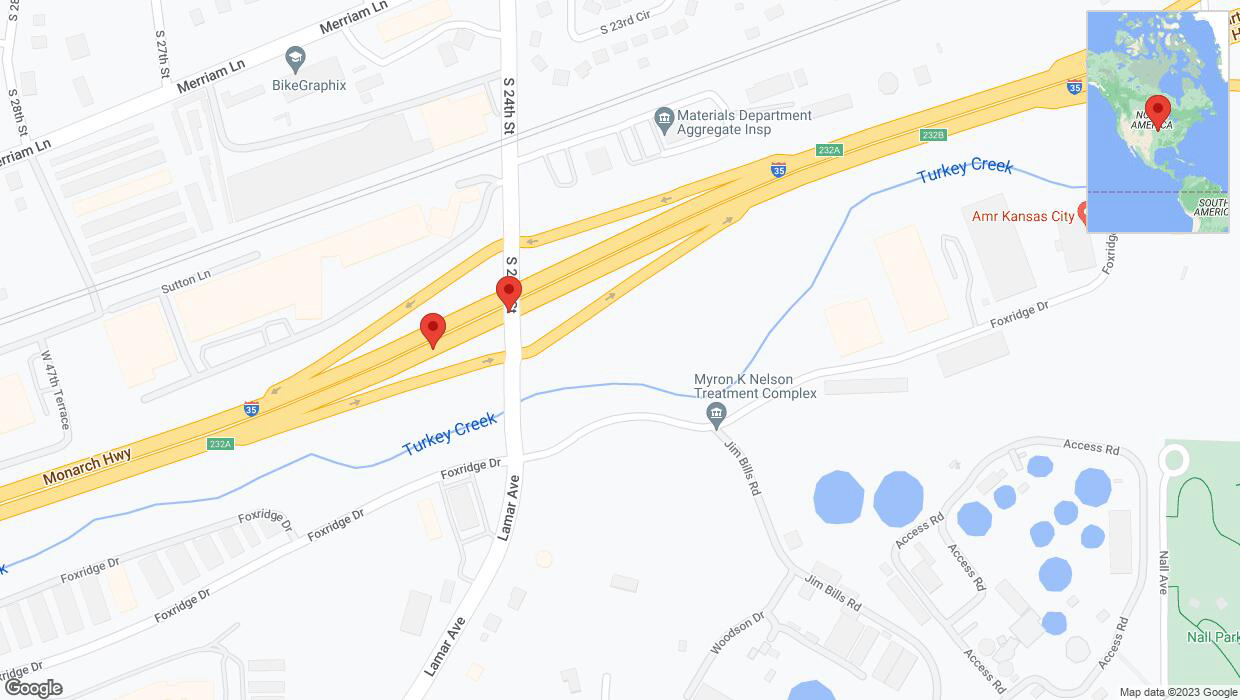 A detailed map that shows the affected road due to 'Broken down vehicle on northbound I-35 in Kansas City' on November 11th at 2:42 p.m.