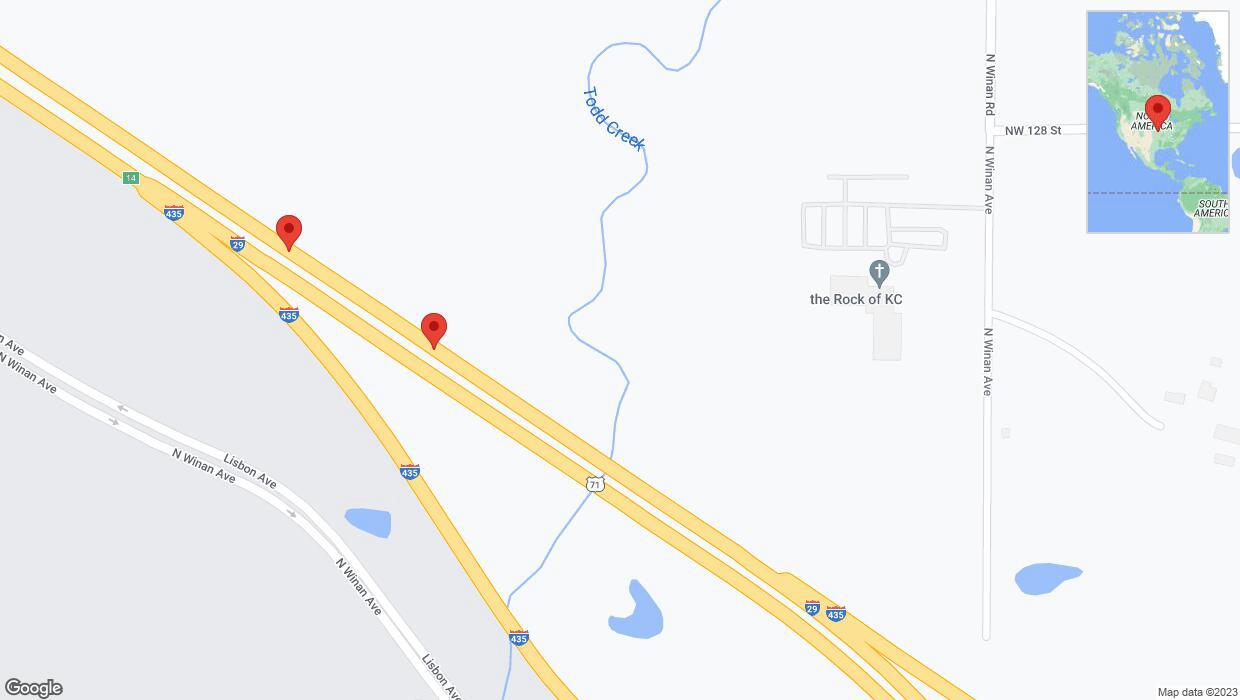 A detailed map that shows the affected road due to 'Broken down vehicle on northbound I-435/I-29 in Kansas City' on November 11th at 3:42 p.m.