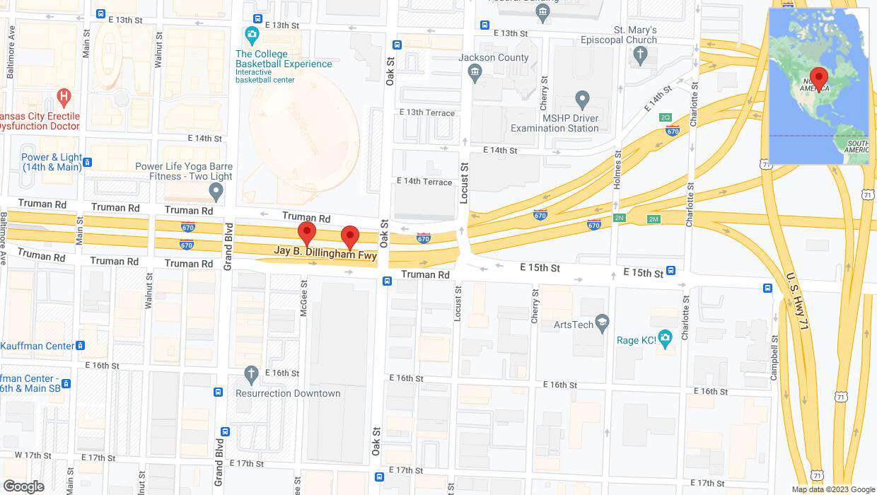 A detailed map that shows the affected road due to 'Broken down vehicle on eastbound I-670 in Kansas City' on November 11th at 7:30 p.m.