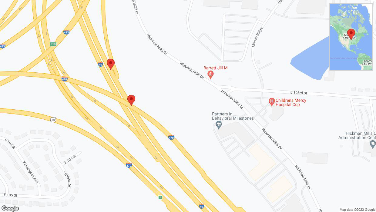 A detailed map that shows the affected road due to 'Broken down vehicle on northbound I-40/US-71 in Kansas City' on November 11th at 11:47 p.m.