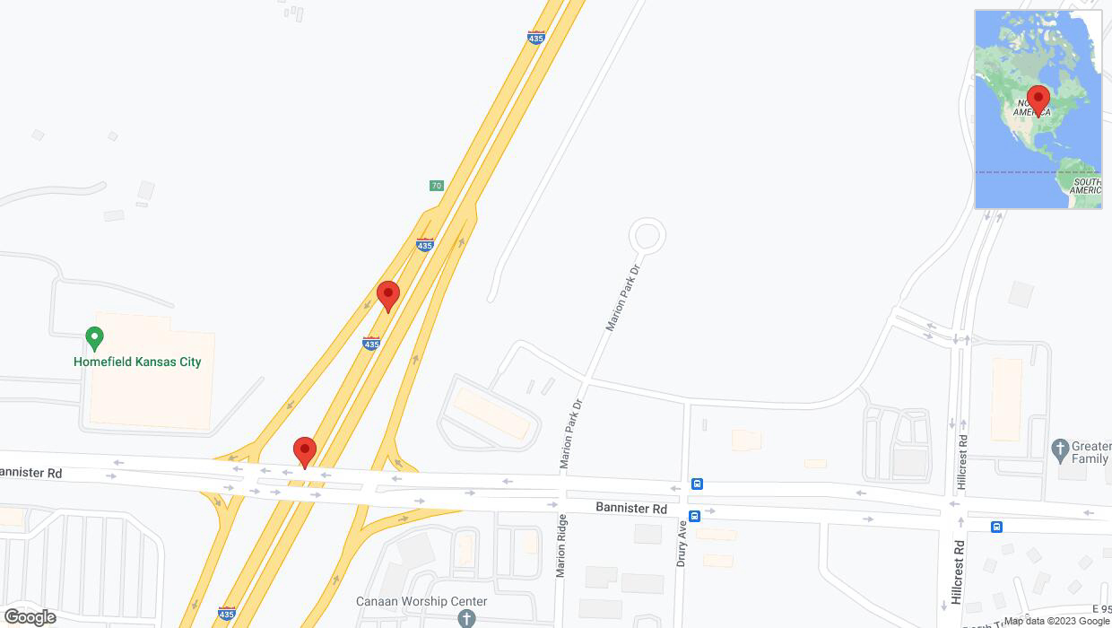 A detailed map that shows the affected road due to 'Broken down vehicle on southbound I-435 in Kansas City' on November 12th at 4:03 p.m.