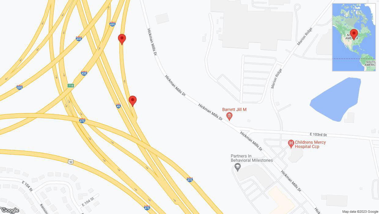 A detailed map that shows the affected road due to 'Warning: Crash on the U. S. Highway 71 in Kansas City' on November 12th at 4:03 p.m.