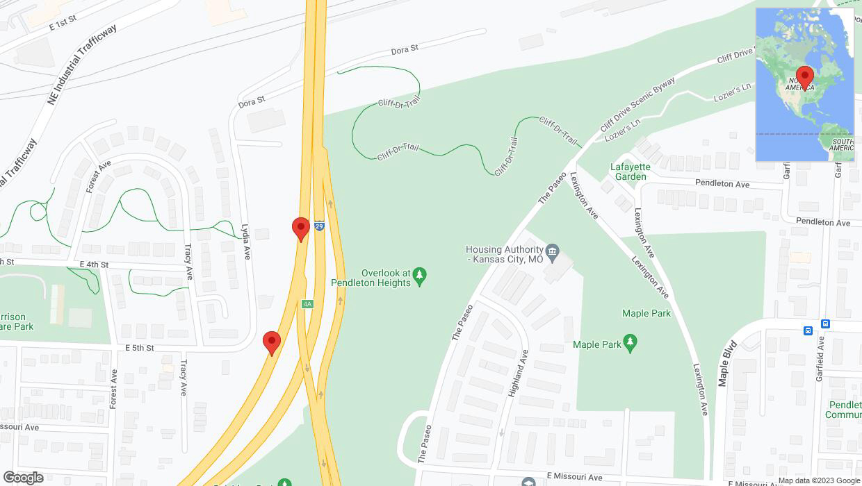 A detailed map that shows the affected road due to 'Broken down vehicle on southbound I-35 in Kansas City' on November 12th at 4:33 p.m.
