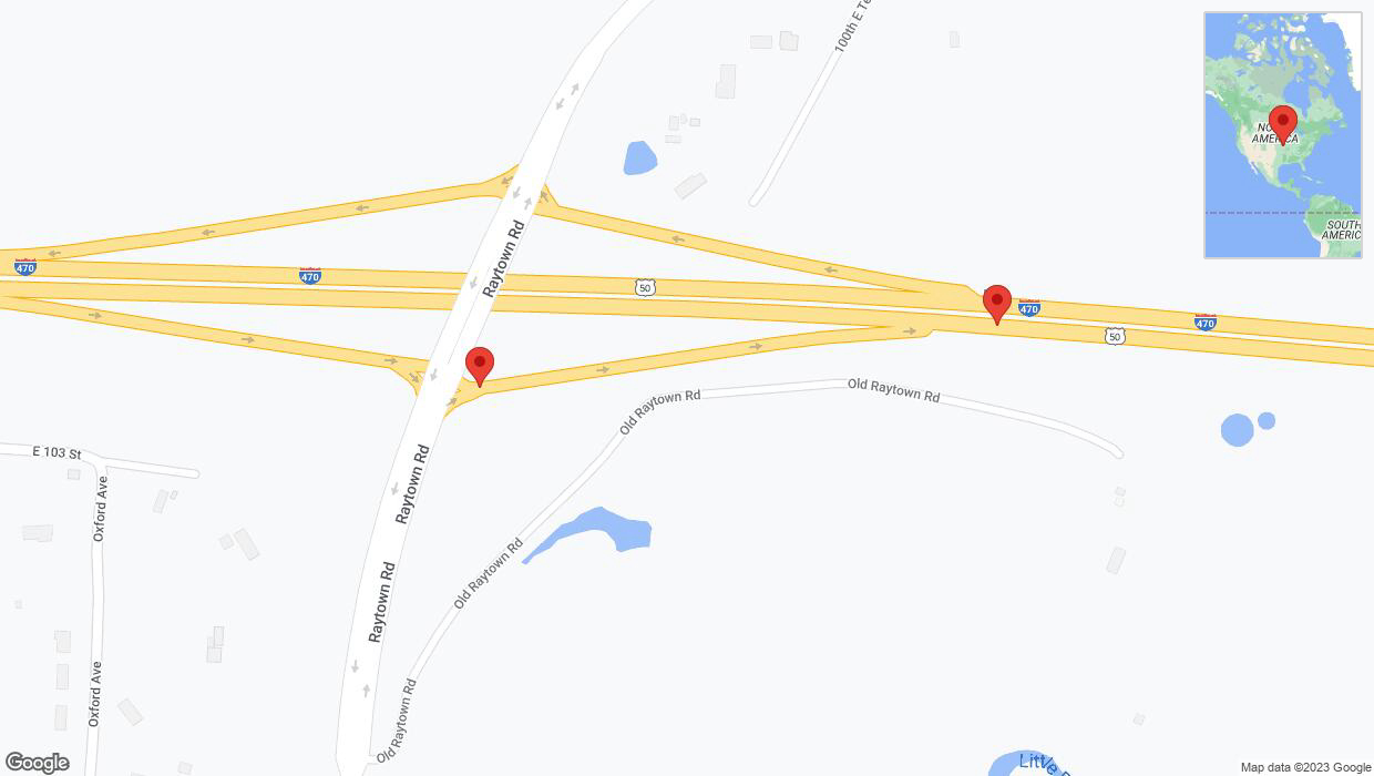 A detailed map that shows the affected road due to 'Warning in Kansas City: Crash reported on Raytown Road' on November 12th at 5:33 p.m.