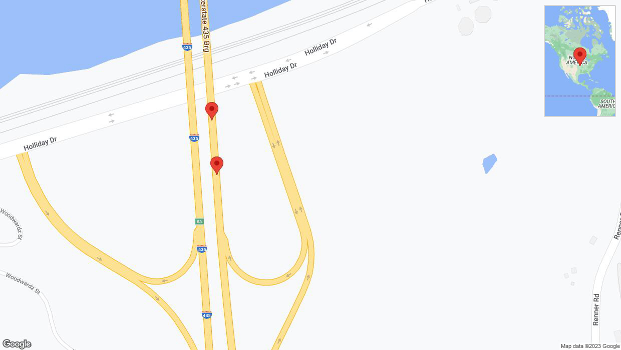 A detailed map that shows the affected road due to 'Broken down vehicle on northbound I-435 in Shawnee' on November 12th at 9:27 p.m.