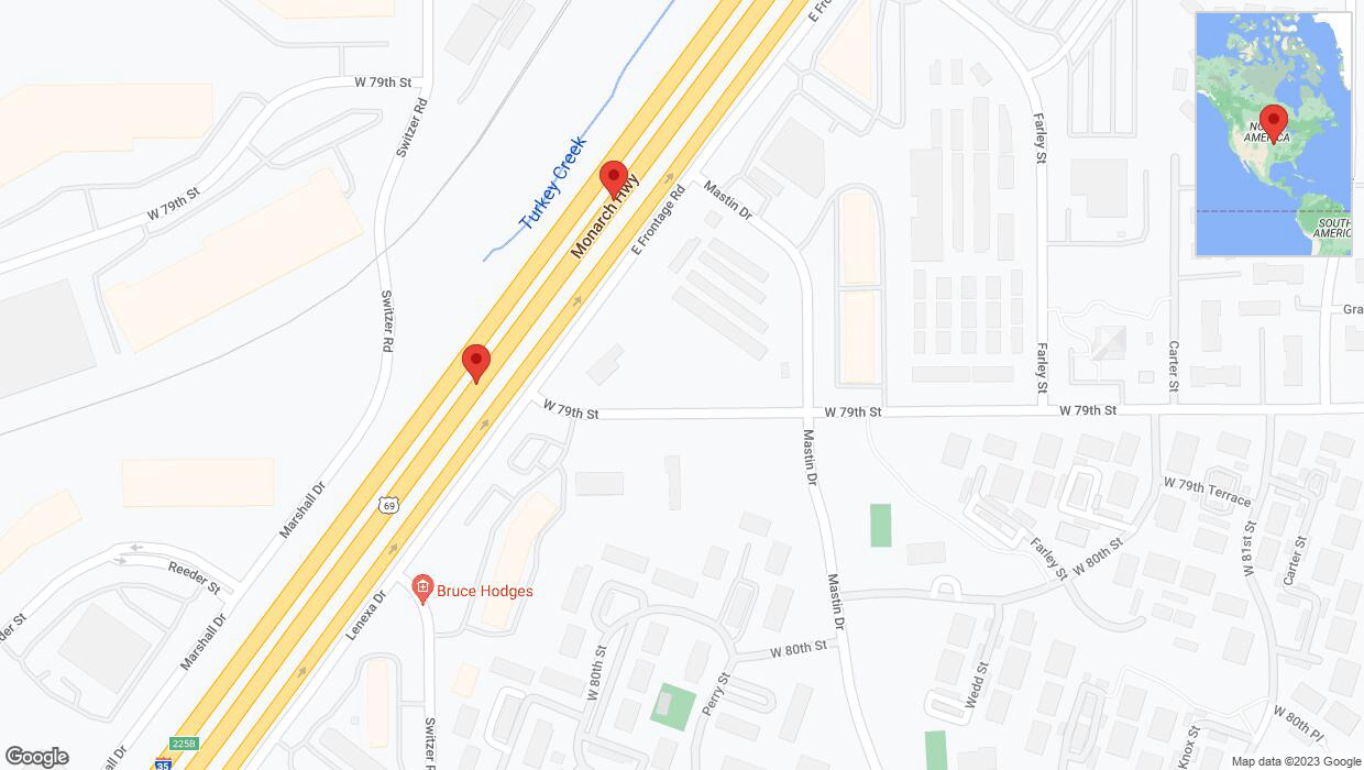 A detailed map that shows the affected road due to 'Broken down vehicle on eastbound I-35 in Overland Park' on November 13th at 3:59 p.m.