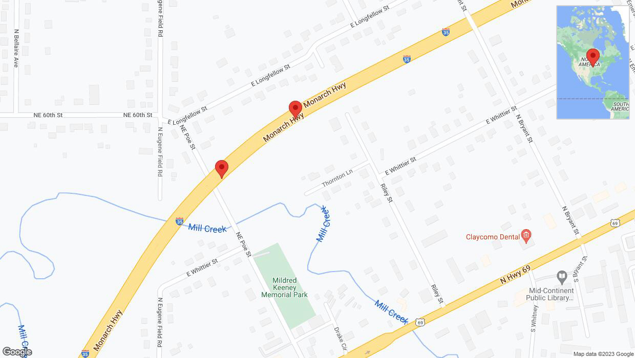 A detailed map that shows the affected road due to 'Broken down vehicle on northbound I-35 in Kansas City' on November 13th at 12:42 p.m.