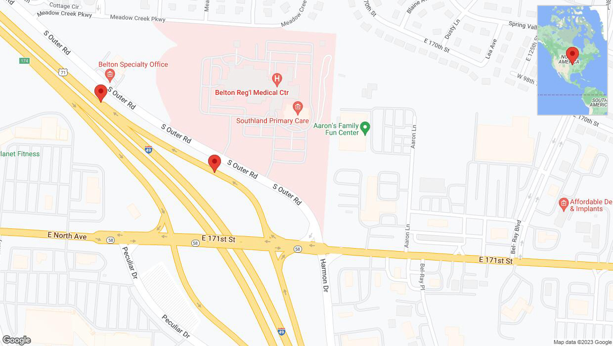 A detailed map that shows the affected road due to 'Broken down vehicle on the U. S. Highway 71 in Belton' on November 13th at 1:48 p.m.