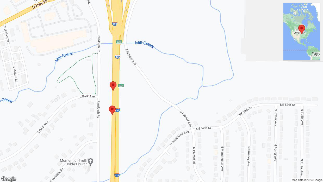 A detailed map that shows the affected road due to 'Broken down vehicle on southbound I-435 in Kansas City' on November 13th at 3:29 p.m.