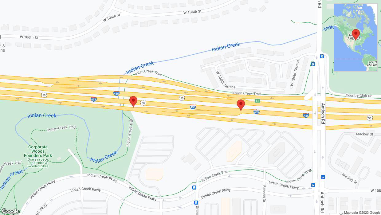 A detailed map that shows the affected road due to 'Crash reported on U.S. 50 in Overland Park' on November 13th at 6:05 p.m.