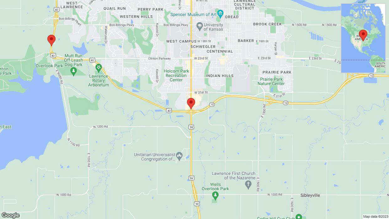 A detailed map that shows the affected road due to 'Lawrence: K-10 temporarily closed' on November 13th at 7:41 p.m.