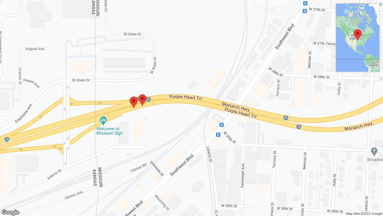 A detailed map that shows the affected road due to 'Broken down vehicle on northbound I-35 in Kansas City' on November 13th at 9:22 p.m.