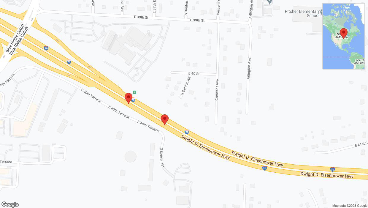 A detailed map that shows the affected road due to 'Broken down vehicle on eastbound I-70 in Kansas City' on November 15th at 6:06 p.m.
