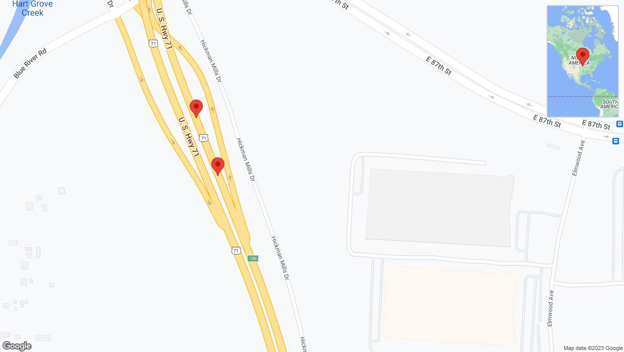 A detailed map that shows the affected road due to 'Broken down vehicle on northbound I-40/US-71 in Kansas City' on November 14th at 1:58 p.m.