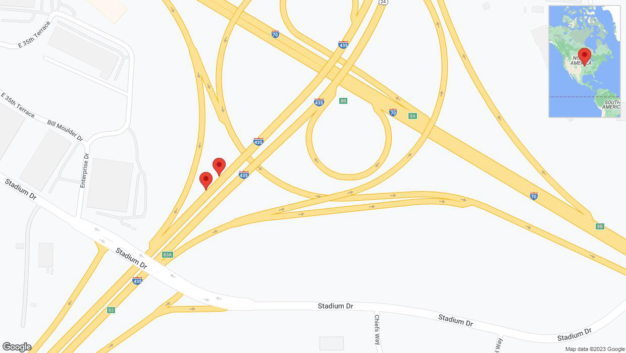 A detailed map that shows the affected road due to 'Broken down vehicle on southbound I-435 in Kansas City' on November 14th at 1:34 p.m.
