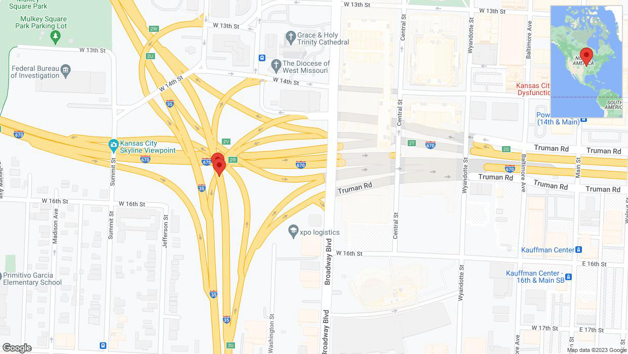 A detailed map that shows the affected road due to 'Broken down vehicle on northbound I-35 in Kansas City' on November 14th at 1:52 p.m.