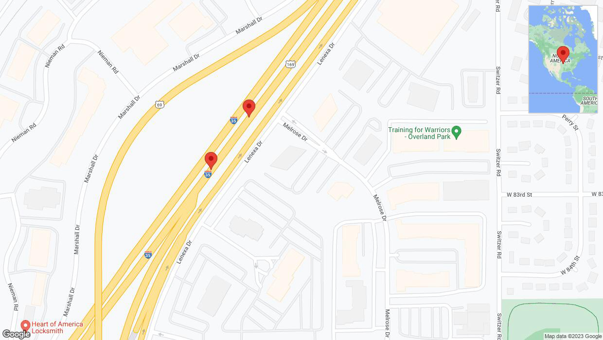 A detailed map that shows the affected road due to 'Warning in Lenexa: Crash reported on eastbound I-35' on November 14th at 2:22 p.m.