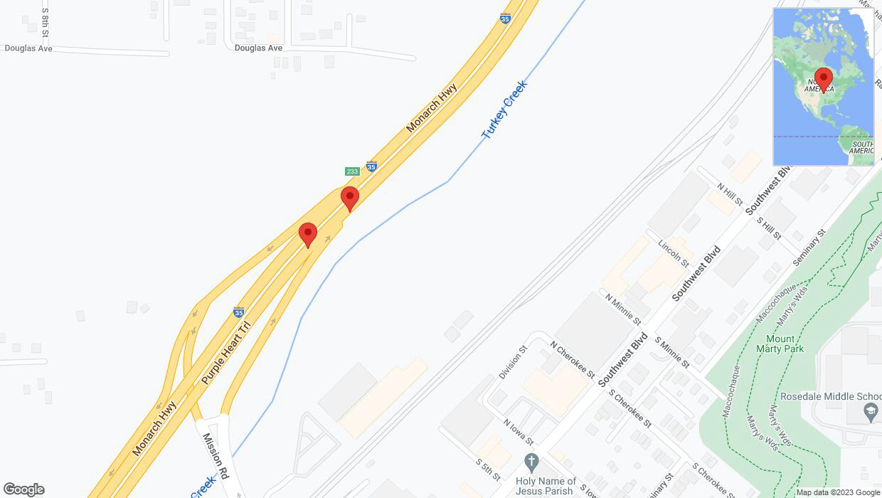 A detailed map that shows the affected road due to 'Broken down vehicle on northbound I-35 in Kansas City' on November 14th at 5:58 p.m.