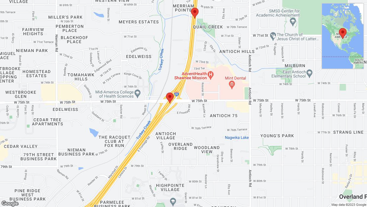 A detailed map that shows the affected road due to 'Warning in Overland Park: Crash reported on eastbound I-35' on November 14th at 7:34 p.m.