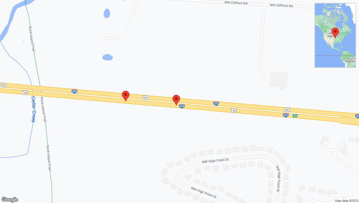 A detailed map that shows the affected road due to 'Broken down vehicle on eastbound I-470 in Lee's Summit' on November 14th at 8:46 p.m.
