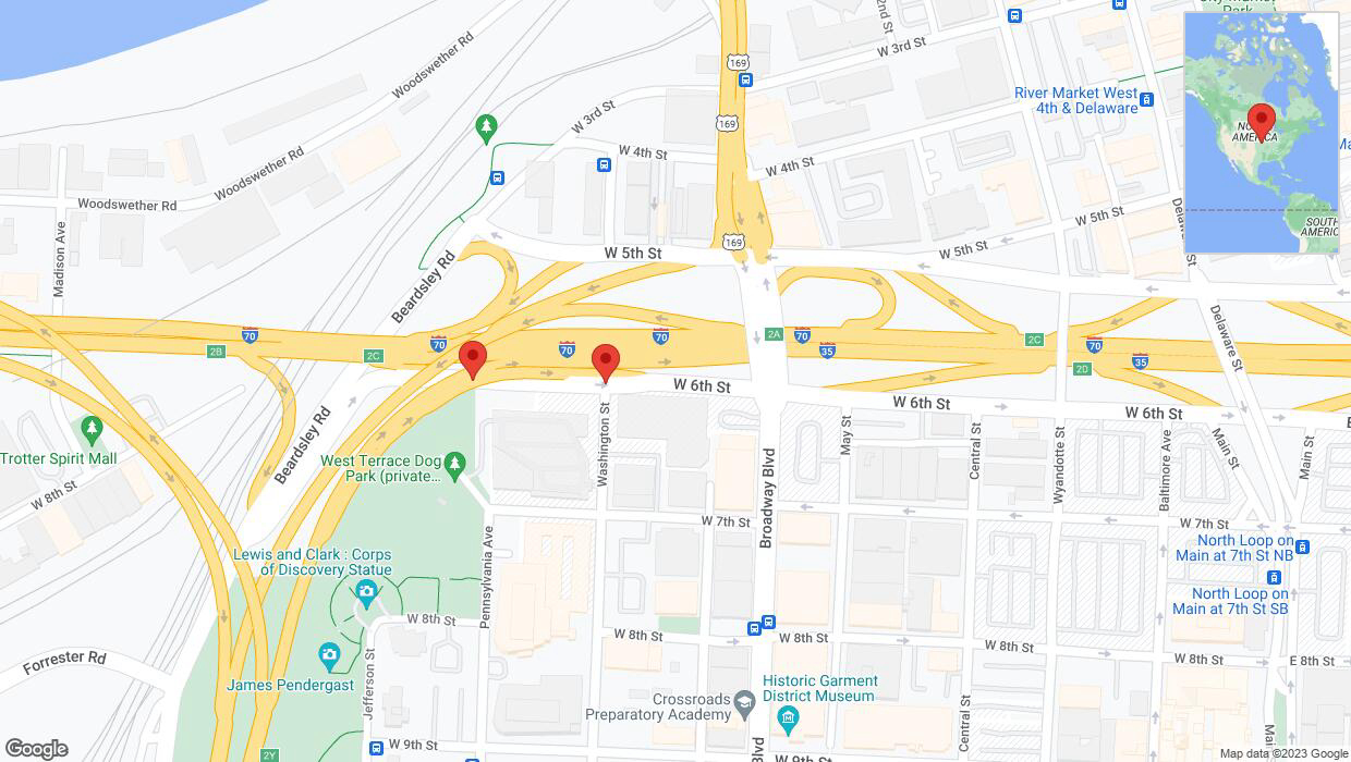 A detailed map that shows the affected road due to 'US-169 North temporarily closed in Kansas City' on November 14th at 9:46 p.m.